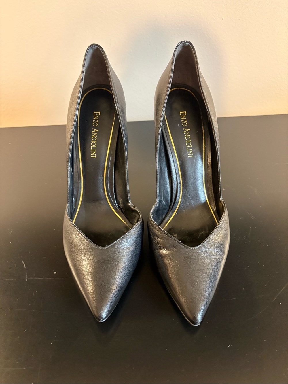 Enzo Angiolini Black Pointed-Toe Leather Stilettos